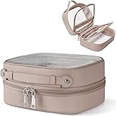Oaque Clear Cosmetic Bag Double Layer 4 Compartments Travel Toiletry Bag Clear Makeup Bag Case with Zipper Transparent Travel Bag for Toiletries, Gift for Women Girls (Taupe, Small)