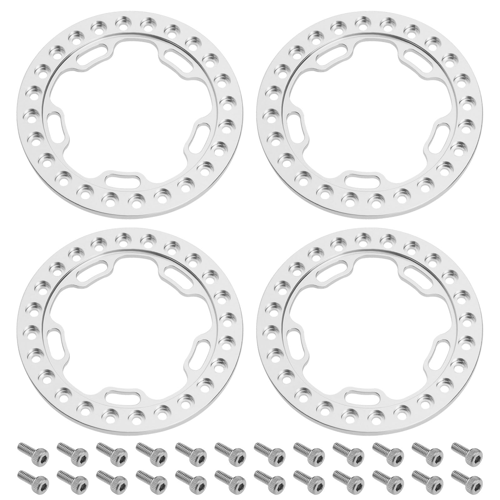 YINETTECH 4Pcs 1.9" Wheel Outer Ring Rims with Screws Wheel Beadlock Rings Replacement Compatible with TRX4 SCX10 90046 D90 90048 for 1:10 RC Crawler Axial Silver