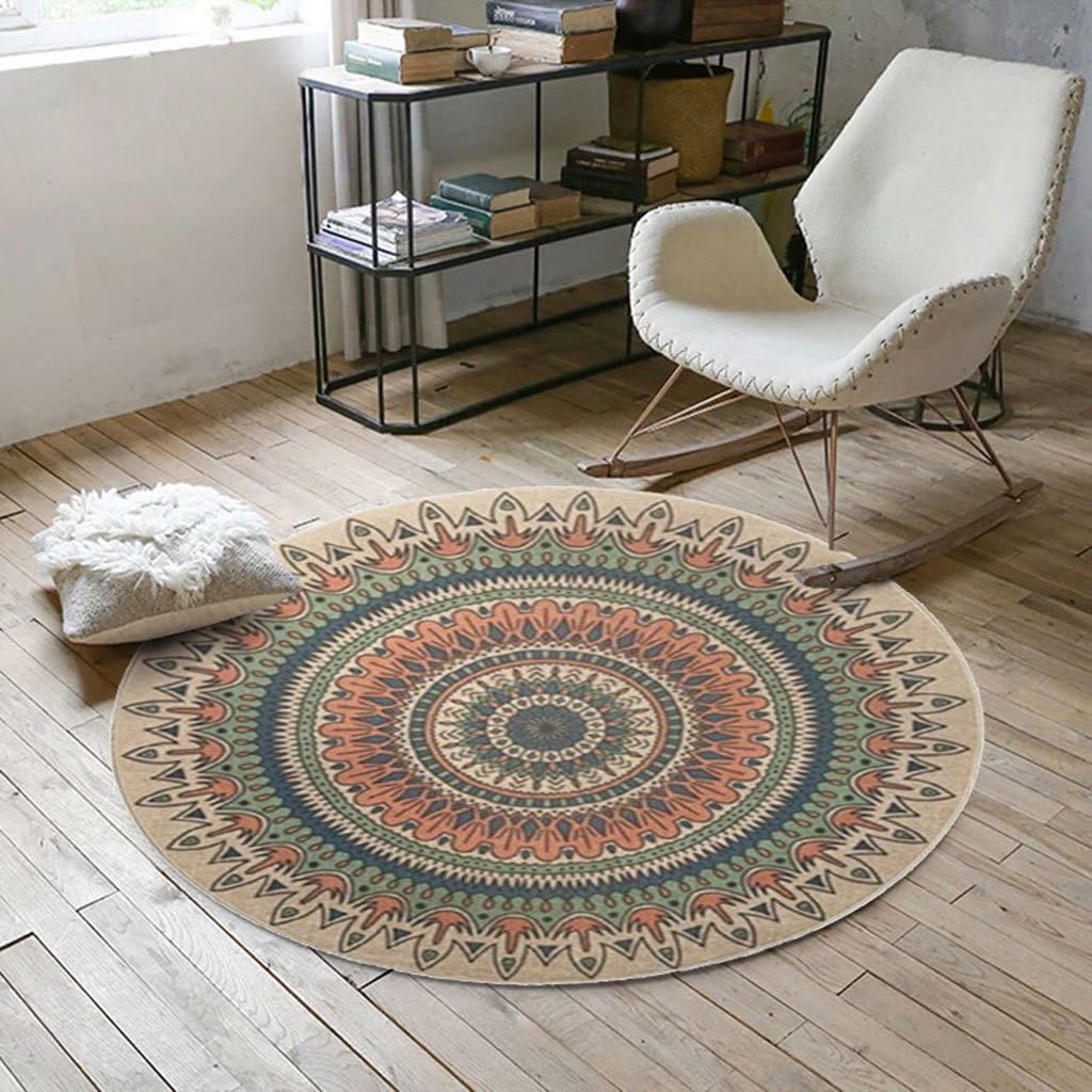 Round Rug Living Room Bedroom Sofa Study Wardrobe Rug Foot Pad Office Computer Desk and Chair Cushion Non-slip Rug (Color : A, Size : Round 100cm)