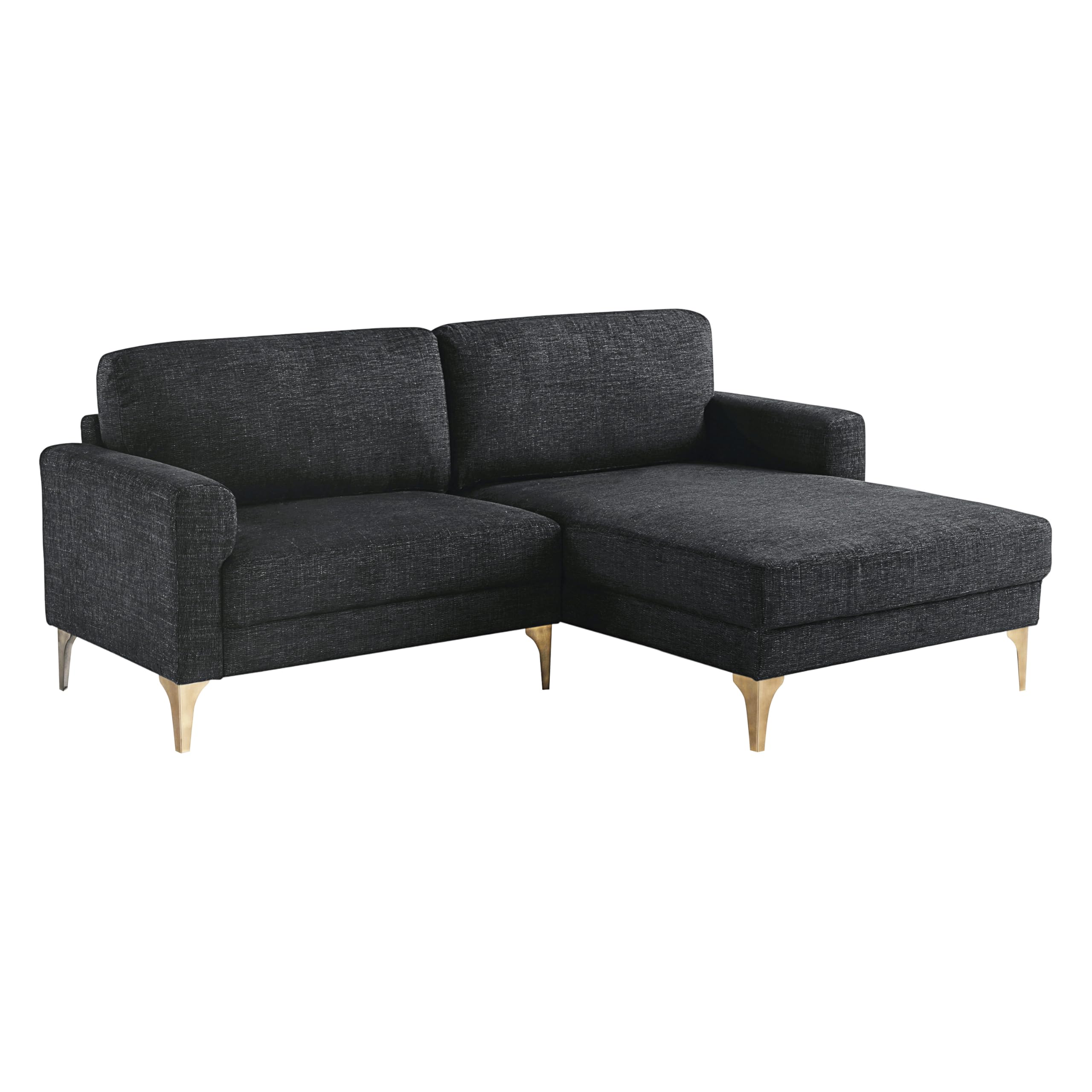 Photo 1 of Studio Living® Matthew 83.5" Sofa Chaise, Mid-Century Modern, Pocket Coil Comfort, Reversable Chaise, Metal Brushed Bronze Legs, Chenille Fabric, Black