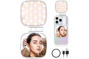 S SMAZINSTAR Magnetic Selfie Light for MagSafe iPhone Phone with Magnet Ring,Rechargeable CRI 97+ 700lx/0.3m Folding LED Phone Fill Ring Lighting with Mirror for Makeup Webcam Laptop Photo Makeup (White)