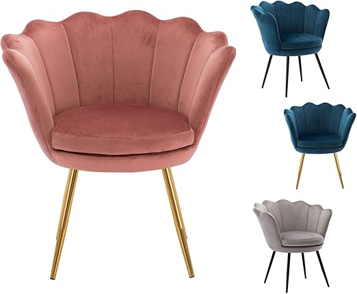 Amazon Com Guyou Modern Comfy Gold Accent Chair For Bedroom Living Room Desk Velvet Decorative Chair Makeup Vanity Stool Chair For Small Room Unique Scallops Design Darker Blush Pink Kitchen Dining