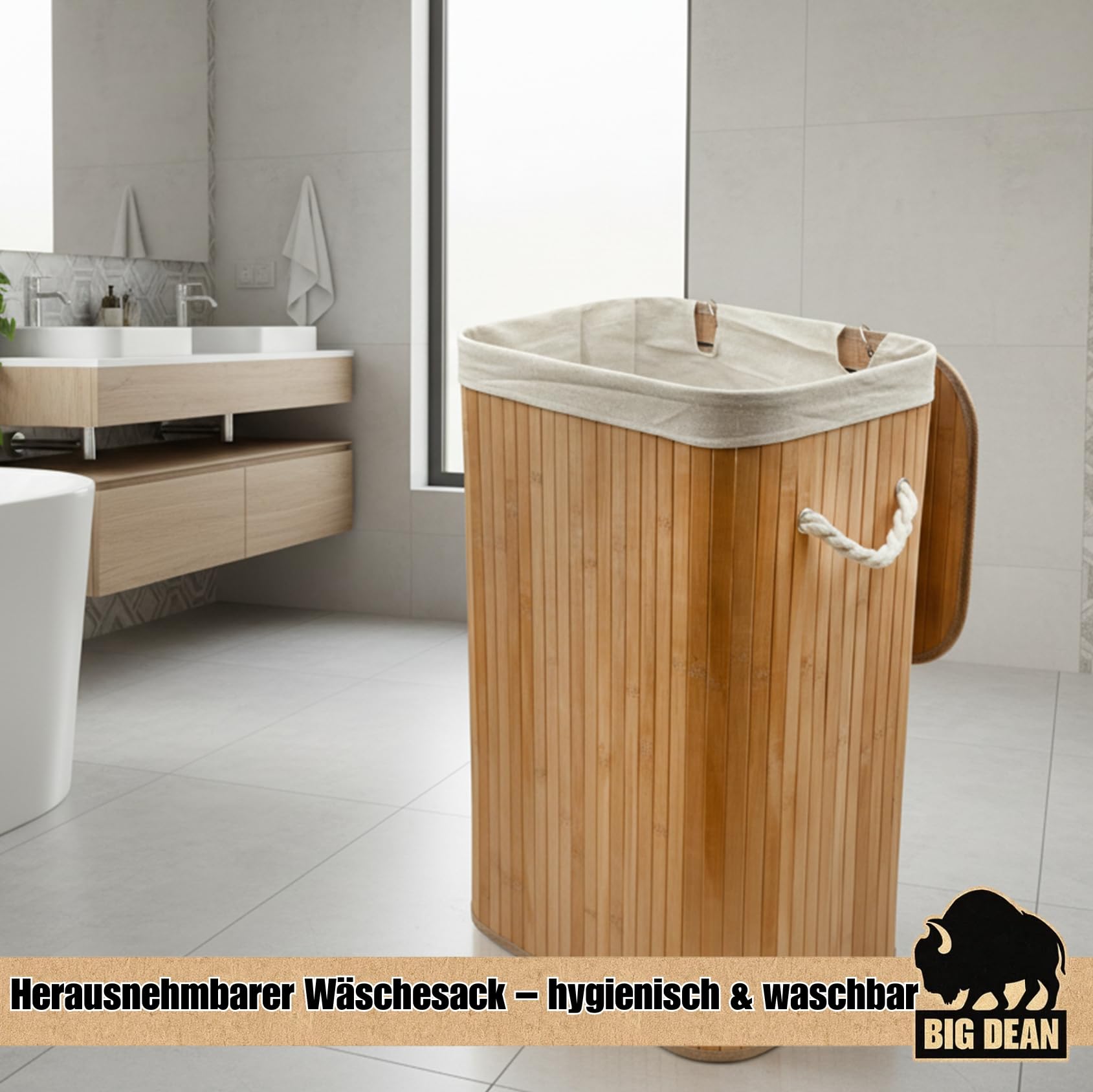 BigDean Wäschekorb Bambus 72L Wäschesammler Wäschetruhe Wäschetonne 4