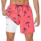 MaciRept Mens Swim Trunks Bathing Suits Swimwear Swimming Board Shorts with Compression Liner Quick Dry Beach Swimsuit