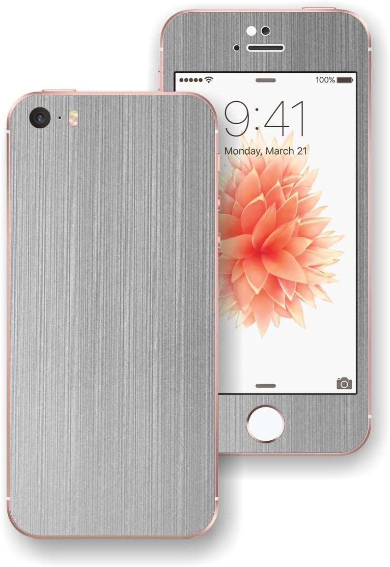 For iPhone SE Brushed 3D METAL Skin Wrap Sticker Protector Cover Decal (Premium STEEL)