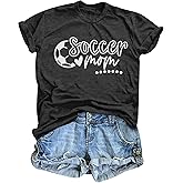 FASHGL Soccer Mom Shirts Women Game Day T Shirt Cute Football Mom Graphic Tee Funny Ball Mom Life Tee Tops