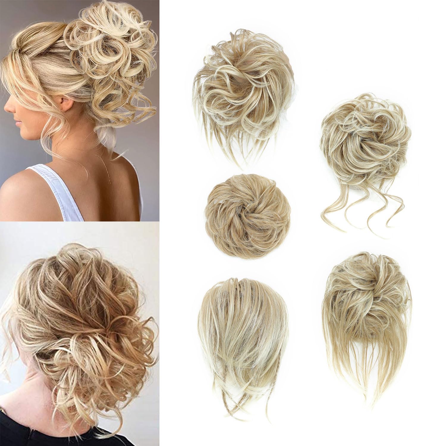 5 PCS Messy Bun Scrunchies Curly Wavy Messy Bun Hair Pieces for Women Hair Scrunchie HAIR Updo Accessories - Blonde