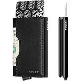 VULKIT Slim Pop up Wallet for Women Minimalist Credit Card Holder with Leather Slots Men's Bifold RFID Blocking Metal Wallets
