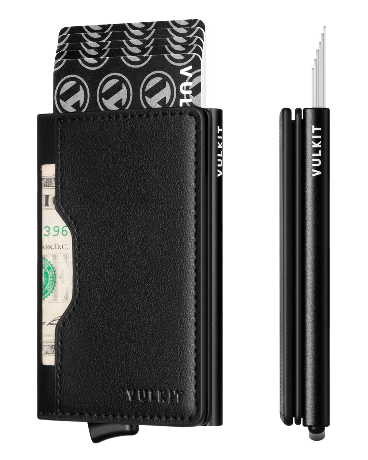 VULKIT Credit Card Holder RFID Blocking with Leather Slots Slim Minimalist Card Wallet for Men or Women, Black