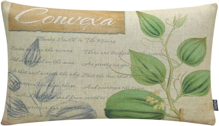 TRENDIN 20" X 12" Vintage Convexa Green Plant Cotton Linen Throw Pillow Case Cushion Cover (PL012TR)