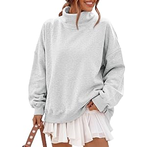 Trendy Queen Women’s Fleece Oversized Mock Neck Sweatshirts with Pockets | Fall Winter Soft Cozy Fleece Lined Side Split Pull