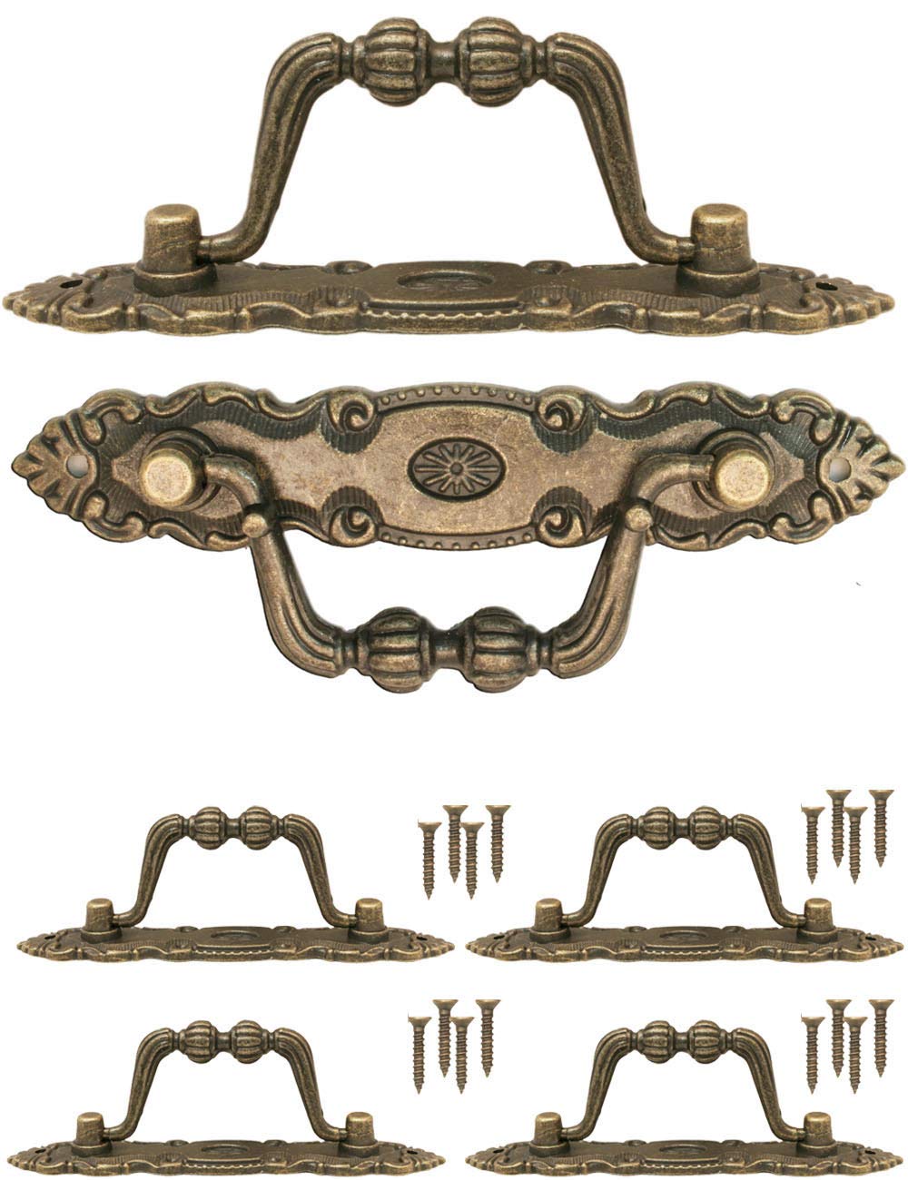 Fuxxer®, antique folding handles, drawers, chests, cupboards, dressers, kitchens, antique, bronze vintage design, 10.5 cm x 2 cm, set of 4 pieces with screws
