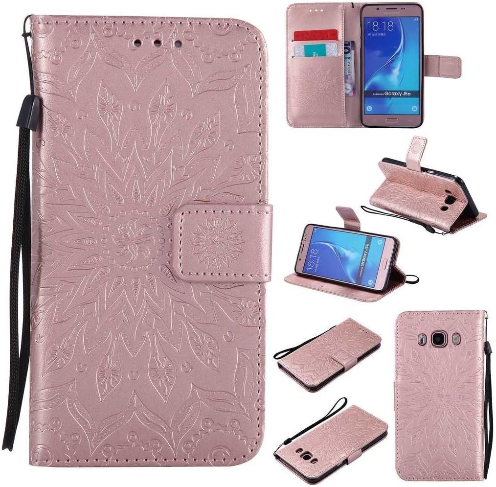 KKEIKO Galaxy J5 2016 Case, Galaxy J5 2016 Flip Leather Case [with Free Tempered Glass Screen Protector], Shockproof Bumper Cover and Premium Wallet Case for Samsung Galaxy J5 2016 (Pink #2)