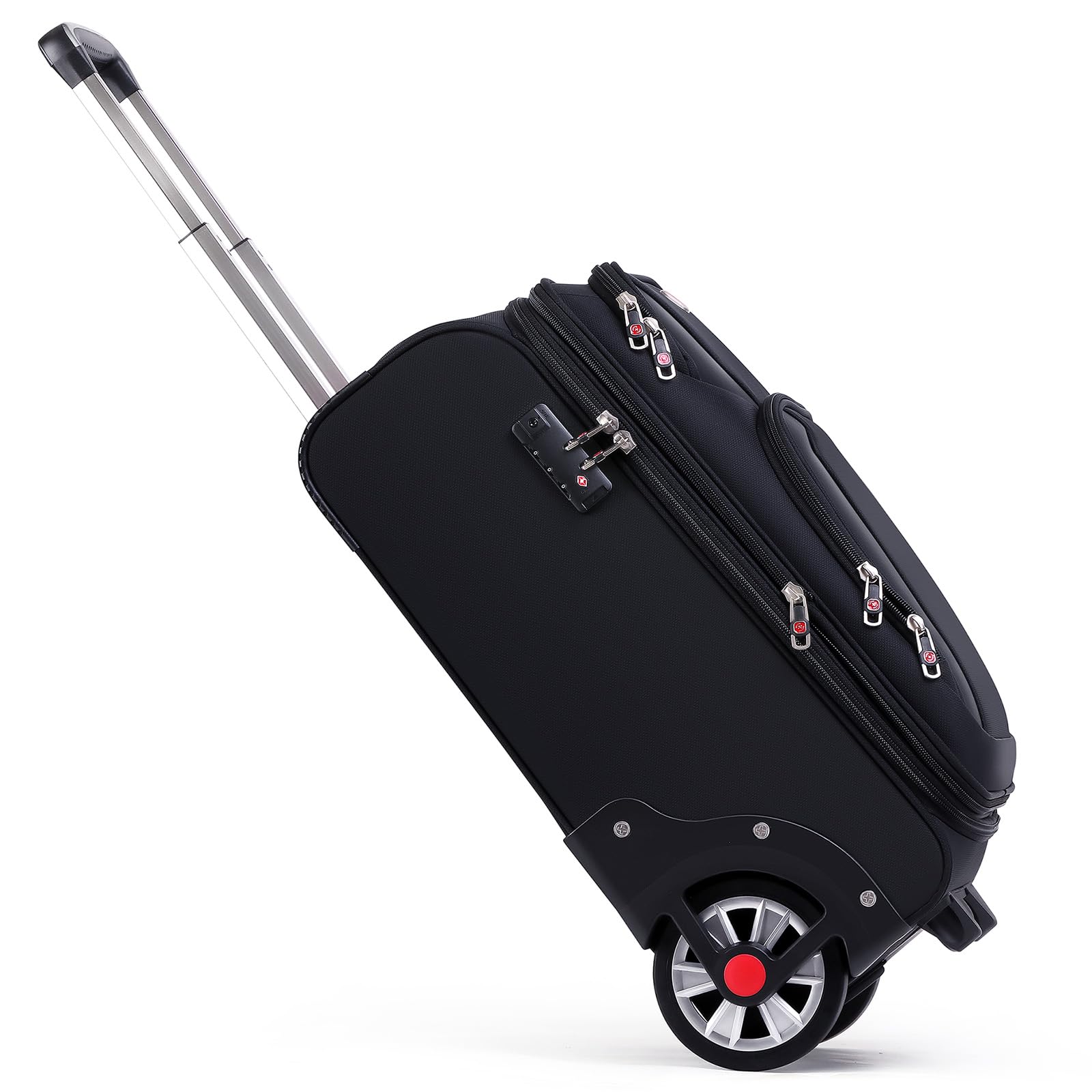 Laduga Softside Expandable Luggage with Large Steel Wheels Carry-On Luggage Suicase (Black, 21-Inch)