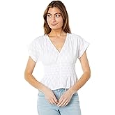 Madewell V-Neck Smocked-Waist Top in Square Jacquard