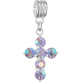 RUBYCA Crystal Cross Dangle Charms for Bracelets Jewelry Making Silver Plated Pendant Beads (AB Clear, 10pcs)