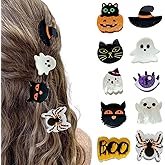 10 Pcs Halloween Hair Claw Clips Cat Spider Small Claw Clip Forehead Bangs Broken Cute Ghost Pumpkin Eyes Hat Shape Non Slip Mini Hair Clips Alloy Side Barrettes for Women Thin Medium Short Hair