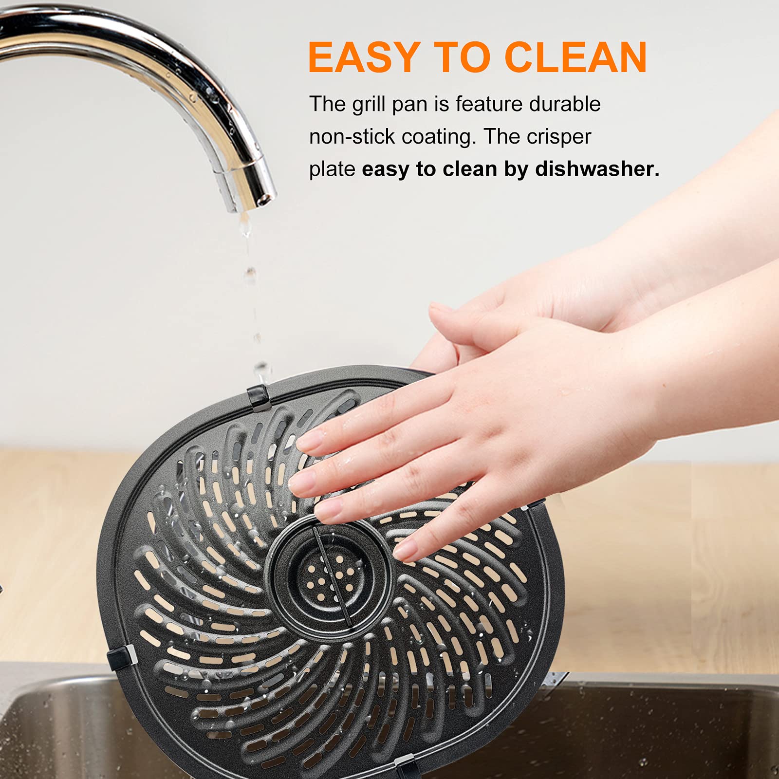 Air Fryer Grill Pan for Power XL Vortex 7QT Air Fryers, Oval Nonstick Air Fryer Replacement Parts Accessories Rack Tray Basket Crisper Grill Plate with Rubber Bumpers, Dishwasher Safe