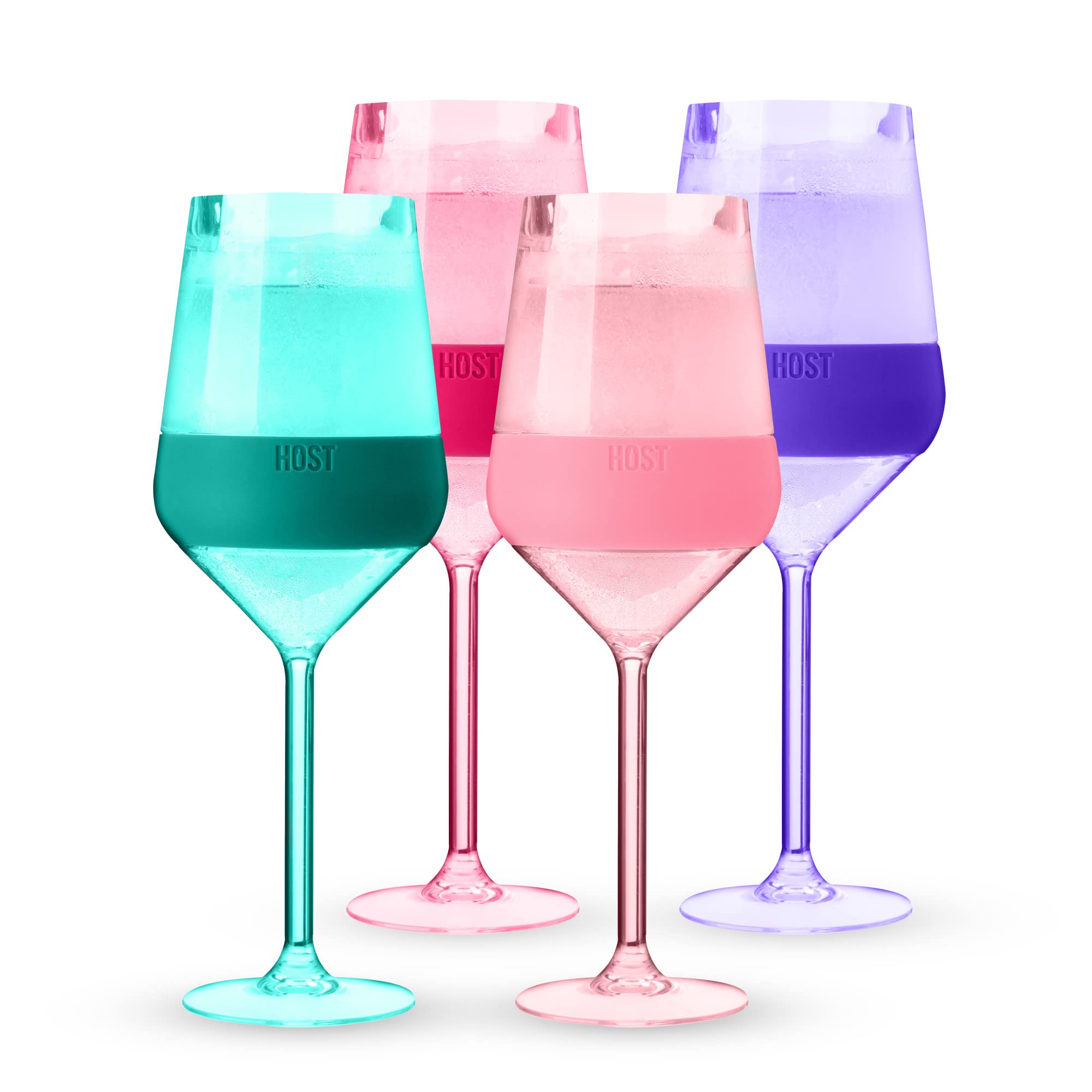 Host Wine Freeze Double-Walled Stemmed Wine Glasses Freezer Cooling Cups with Active Cooling Gel and Insulated Silicone Grip | Set of 4 Plastic Tumblers, 6.5 oz (192 ml) - Tinted (10036)