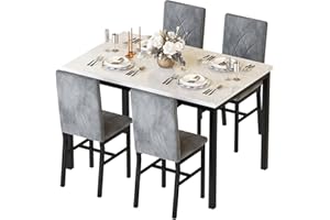 Hooseng Dining Table Set for 4 Faux Marble Kitchen Table and Chairs Set of 4,5 Piece with Velvet Upholstered Dinner Chairs for Compact Dining Room,Small Space,Grey
