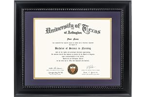 GMFrames 8.5x11 Diploma Degree Frame with Purple Mat or Display 11x14 Certificates without Mat,Solid Wood,Black Finish with Intricate Black Rope Detail,UV Protection Acrylic