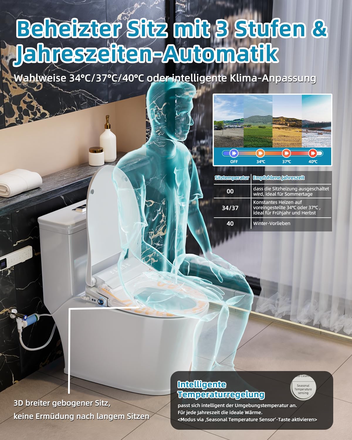 Smart WC-sitze mit Bidet Funktion, Bidet Toilettensitz mit Düse, Japanische Toilette Sitz Beheizbare Klobrille, Dusch WC mit Warmwasser und Trockner, Toilette mit Automatikdeckel und Aromafunktion 4