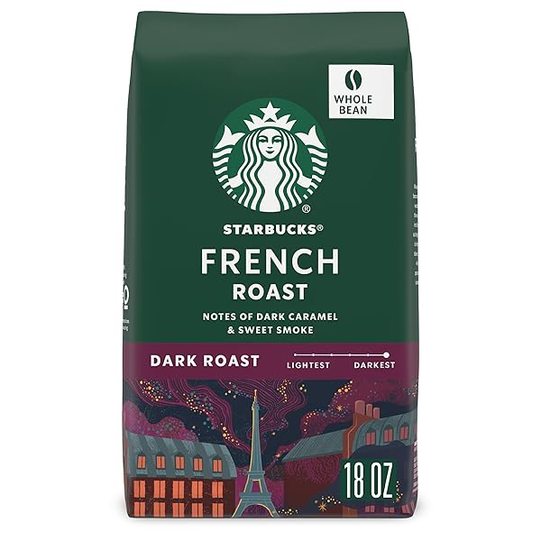 STARBUCKS WHOLE COFFEE BEANS, DARK ROAST HOT OR ICED COFFEE, FRENCH ROAST, 18 OZ