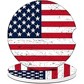 Car Cup Holder Coaster - American Flag Absorbent Ceramic Coaster, Car Coasters for Cup Holders, Auto Accessories for Women & Men, Pack of 2