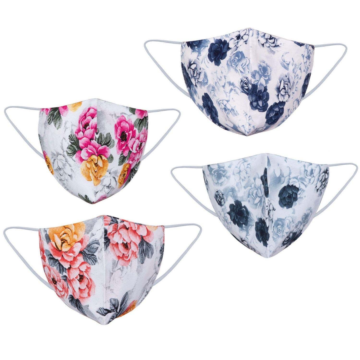 Efulgenz Reusable Washable Cotton Cloth Face Mask Antidust Anti Pollution Breathable Double Layer Floral Fashion Unisex Face Covering Mask (Pack of 4)