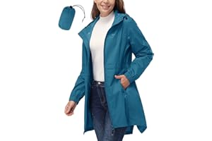 33,000ft Women's Waterproof Long Rain Coats Packable Rain Jacket with Hood Trench Coats Windbreaker