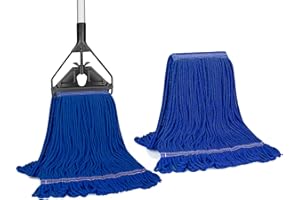 SOBONNE Heavy Duty Commercial Mop for Floor Cleaning, Looped-End Industrial String Wet Mop with Extra Mop Head Replacement Long Handle for Home,Garage,Office, Workshop, Warehouse