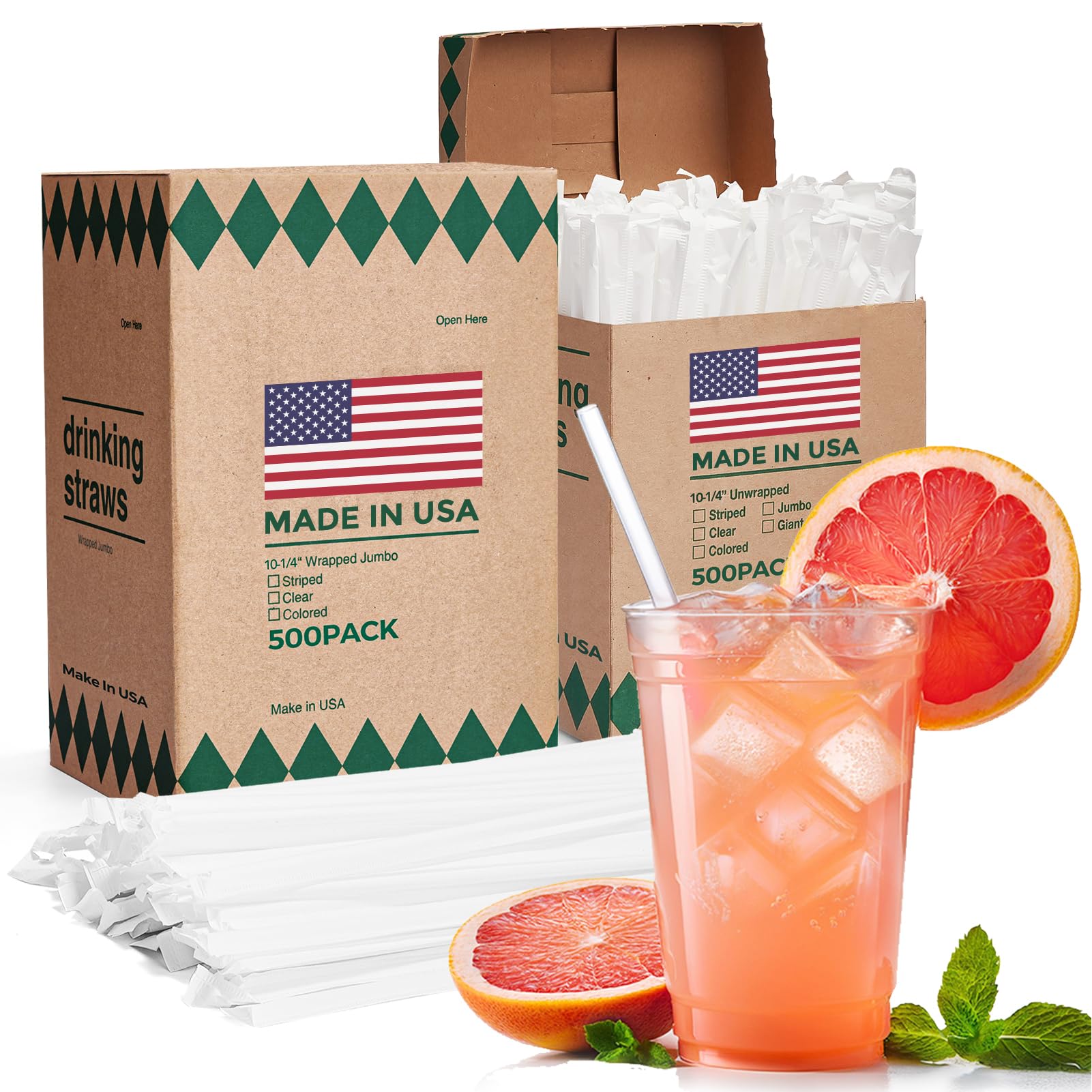 Photo 1 of Glotoch Express 1000 PCS Individually Wrapped Clear Plastic Straws, 10.25'' Long, 0.24'' Diameter Disposable Drinking Straws for Every Occasion, Party, Made in USA
