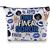 GJTIM Greek Sorority Paraphernalia Gift Sorority Member Blue And White Zipper Pouch One Finer Soror Makeup Bag Sisterhood Gift for Finer Women (One Finer Bag)