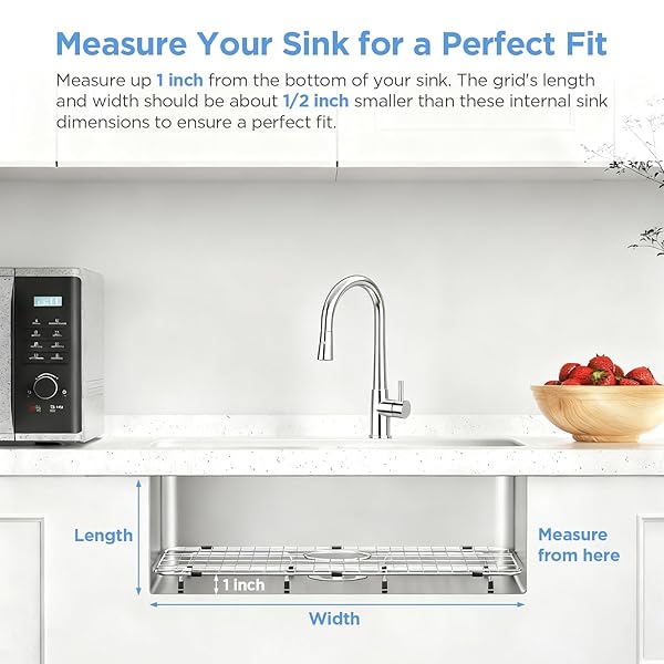 SANYCASA STAINLESS STEEL KITCHEN SINK GRID – 26-3/8” X 14-5/8” SINK PROTECTOR FOR SINGLE BOWL SINKS – REAR DRAIN LOCATION, DURABLE SINK GRATE & DRYING RACK FOR GLASSWARE