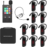 PANDAAR Tour Guide System, Wireless Headsets, 1 Transmitter 10 Receivers | 2.4" Touchscreen, Bluetooth Audio, TF Card Auto Playback, 656FT Range, for Factory Tours Church Translation