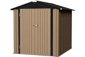 Flamaker 6x8 FT Storage Shed Waterproof Metal Garden Shed with Lockable Door Utility Tool Shed Outdoor Storage for Backyard, Patio and Lawn, Brown