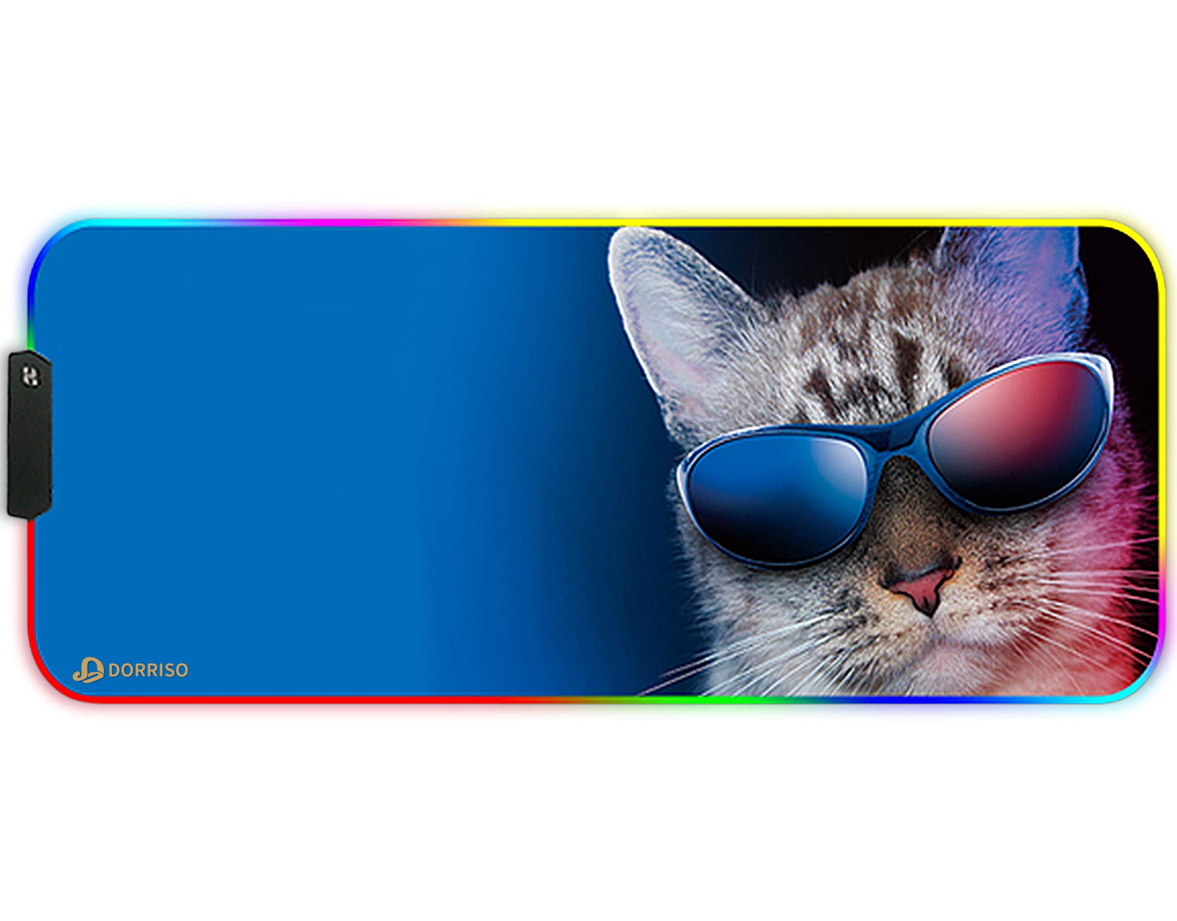 DORRISO RGB Gaming Mouse Pads XXL Large Mat 900x400x3mm Mousepad Anti-Slip Rubber Base Computer Keyboard Mice Mat for PC Laptop Desk Gaming Mouse Mats Cat