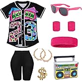 80s 90s Outfit for Women Hip Hop Costume Set Baseball Jersey T Shirt Yoga Pants Rapper Accessories Cosplay Party