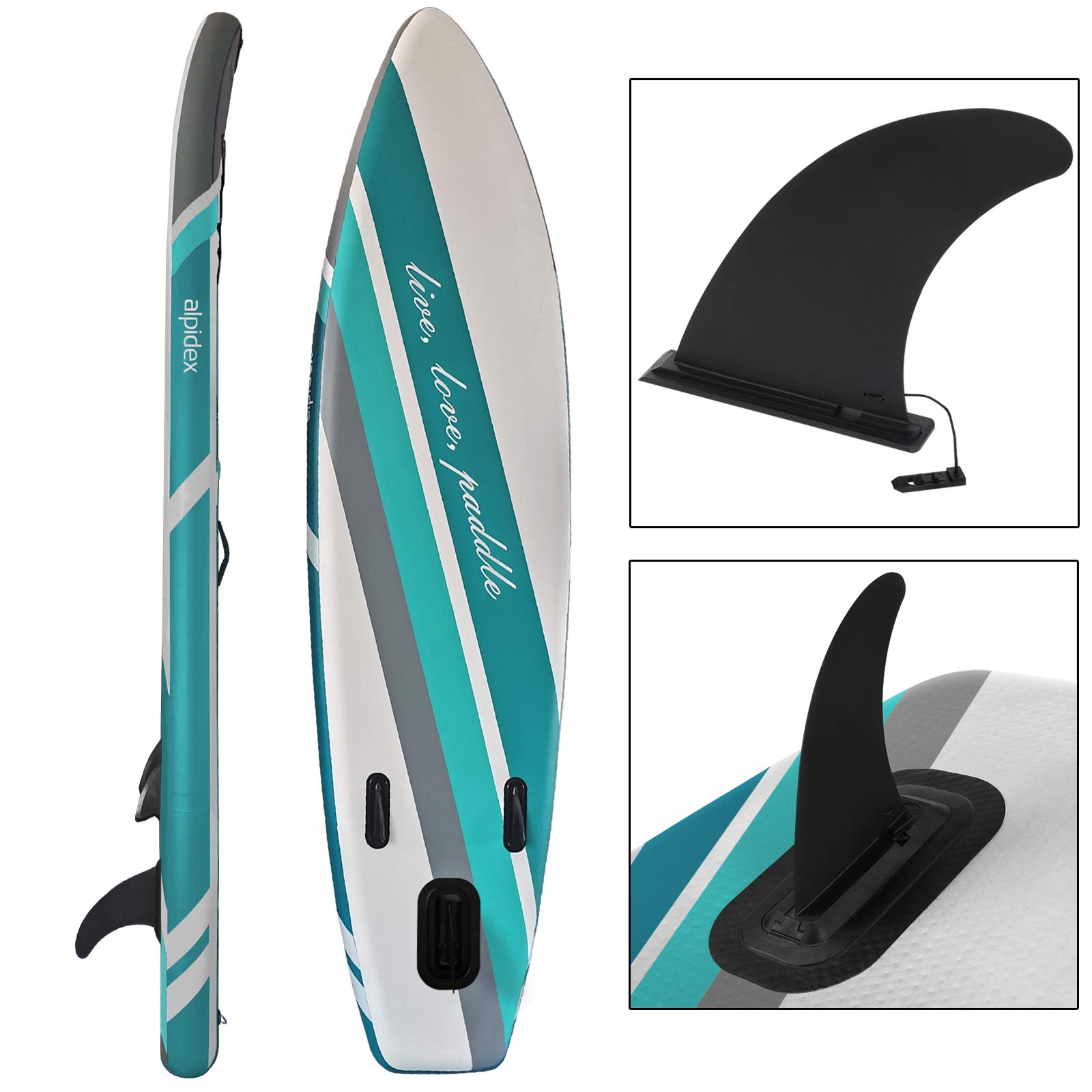 ALPIDEX Stand Up Paddle Set SUP 320 x 76 x 15 cm max. belastbar bis 200 kg Aufblasbar Stabil Leicht Komplett Set Tragetasche Paddel Finnen Luftpumpe Leash Repair Kit, Farbe:Earth 3