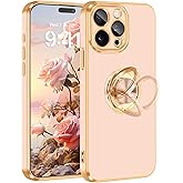 Fingic for iPhone 15 Pro Phone Case[with 360° Ring Holder][Support Magnetic Car Mount] Cute Kickstand Slim for Women Nonslip Soft TPU Rugged Bumper Protective Phone Case for iPhone 15 Pro,Rose Gold
