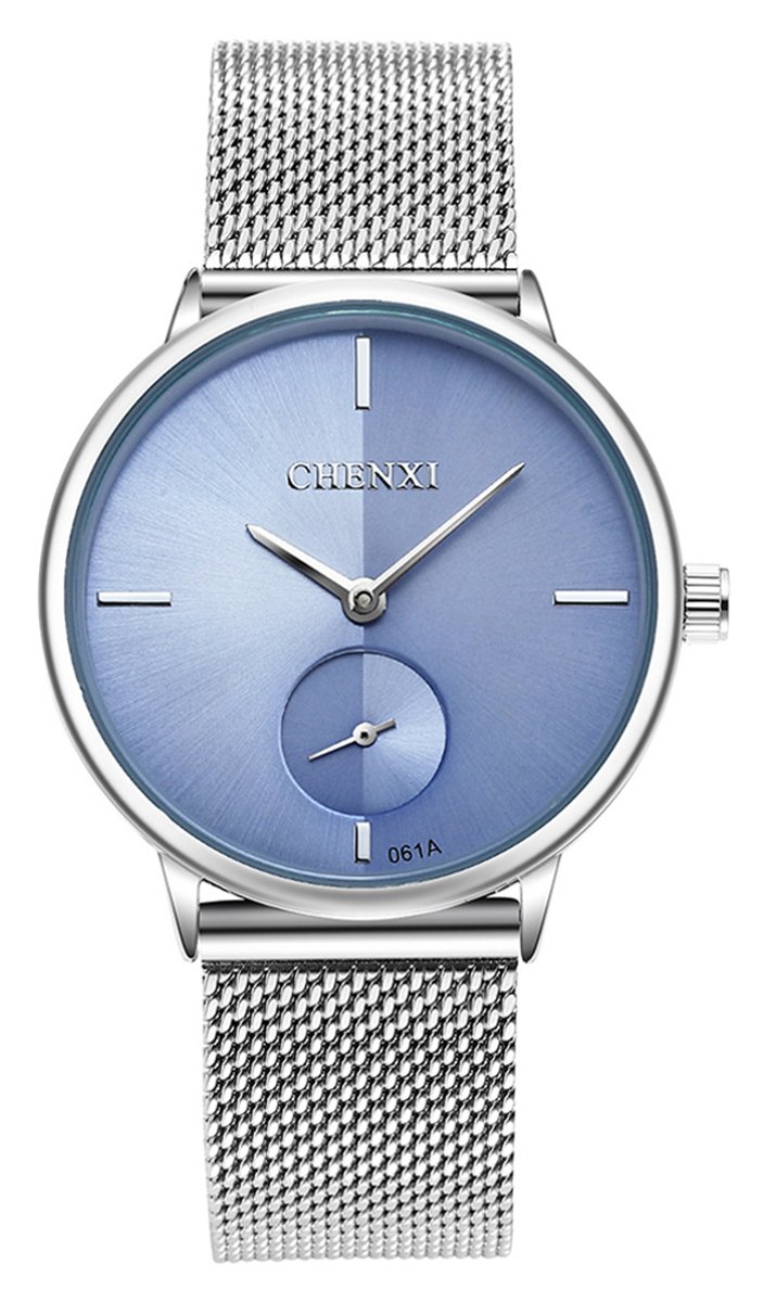 MASTOP Women's Silver Stainless Steel Woven Mesh Strap Wrist Watch Simple Design Analog Display Quartz Watch, Blue, Quartz Watch