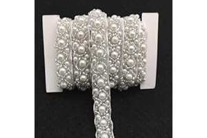 FQTANJU 3 Yards White Beaded Crystal Rhinestone Applique, Rhinetones Trim for Dress, Bridal Applique, Crystal Beaded Applique