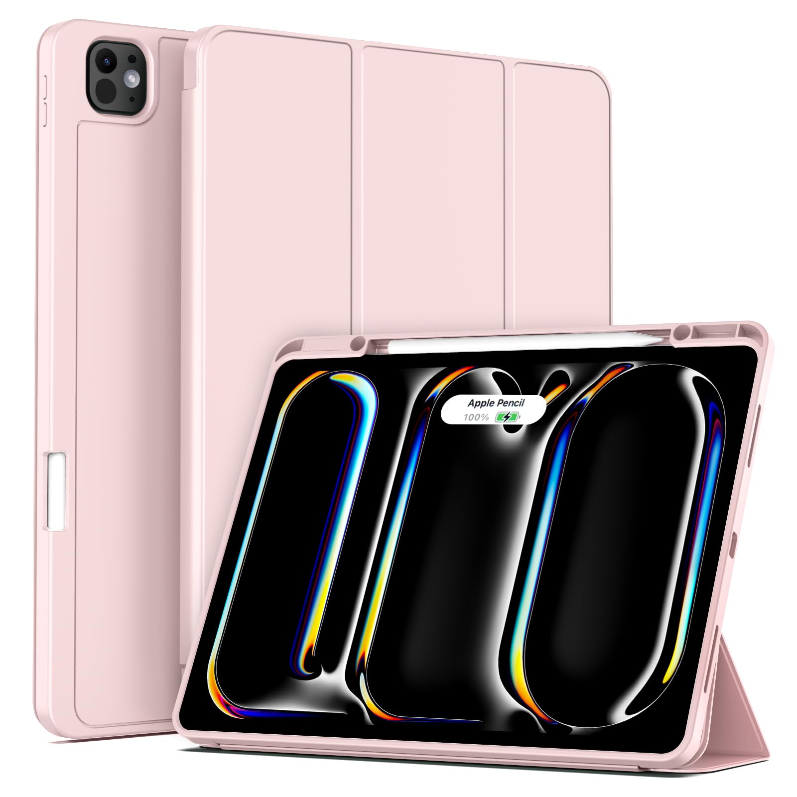 Photo 1 of Aoub Case for iPad Pro 11 Inch Case (M4) 2024 5th Generation with Pencil Holder, Protective Cover with Soft Smooth TPU Back, Auto Wake/Sleep, Supports Pencil Pro & Pencil USB-C Charging - Pink