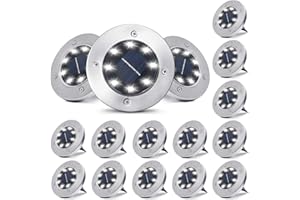 pozzolanas 16 Packs Solar Ground Lights-Cold White, 8 LED Solar Garden Lights Waterproof Outdoor Landscape Lights for Lawn Pathway Yard Driveway