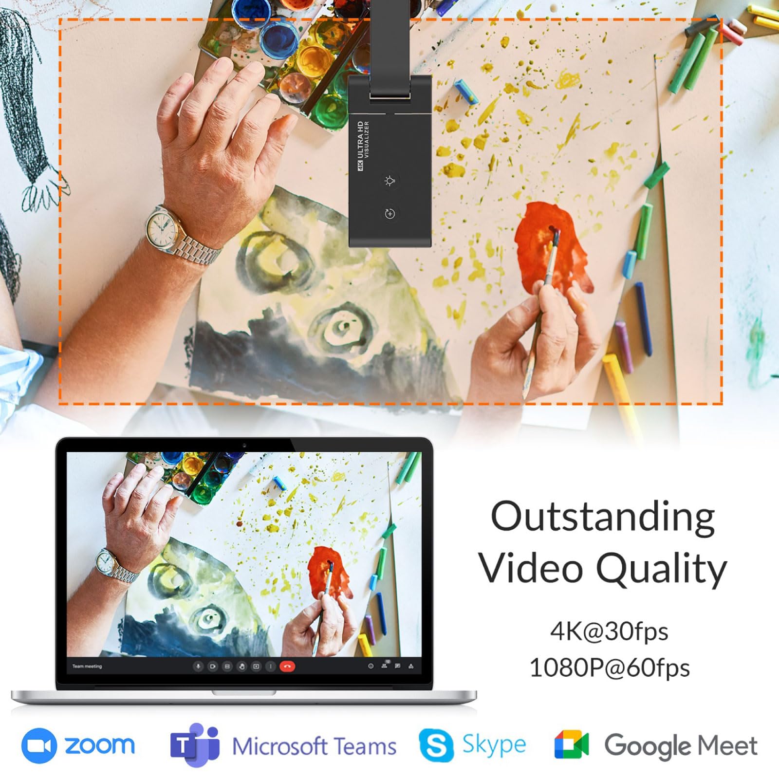 Innex DC500 13MP 4K USB Document Camera, Webcam & Scanner, 3-in-1, 13MP, Noise-Cancelling Mic, Dual Autofocus, Auto Flip, Built-in LED lamp, OCR, Win, Mac, Chromebook, Distance Education, Meetings