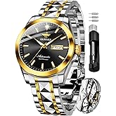 OUPINKE Mens Automatic Watches Gold Diamond Luxury Dress Self Winding Mechanical Sapphire Crystal Luminous Waterproof Mens Wrist Watch