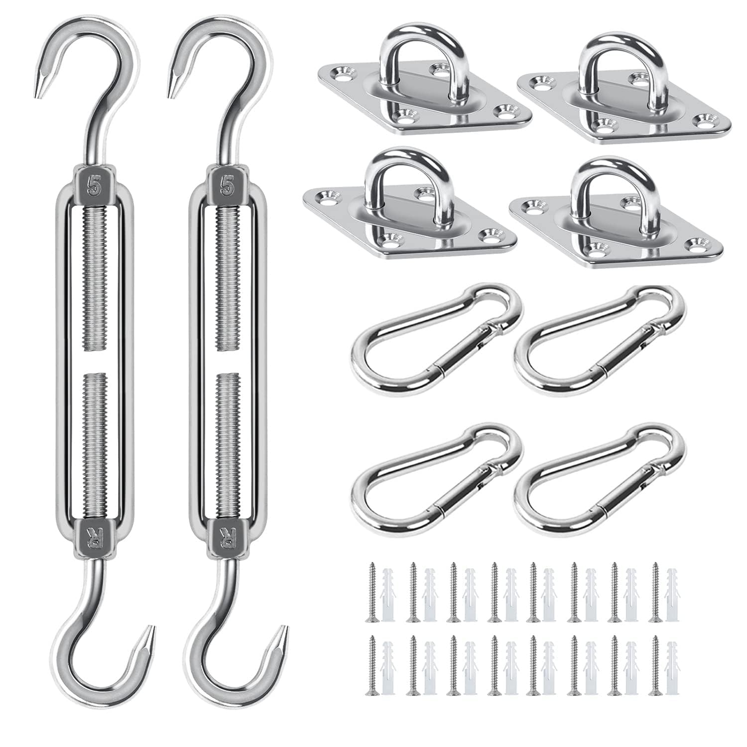 Covlongyu Awning Attachment Set, M5 Heavy Duty Sun Shade Sail Stainless Steel Hardware Kit for Rectangular/Triangles and Square, Suitable for Garden/Outdoor/Patio Lawn Sunshade Hooks