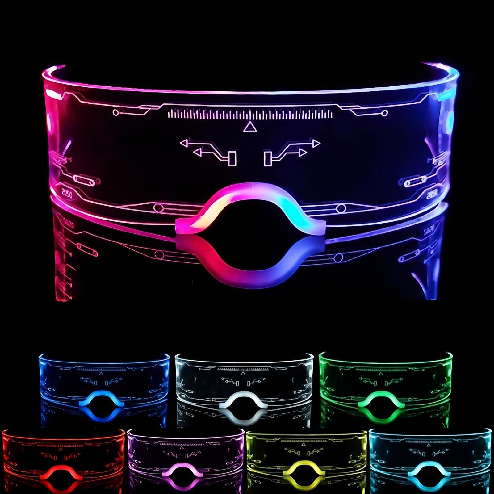 NIWWIN LED Visor Glasses, Futuristic Luminous Eyewear,With 7 Kinds Of Illuminating Modes Neon Electronic Glasses,Dj Accessories, Carnival Decorative Props,Party Supplies (Symbol)