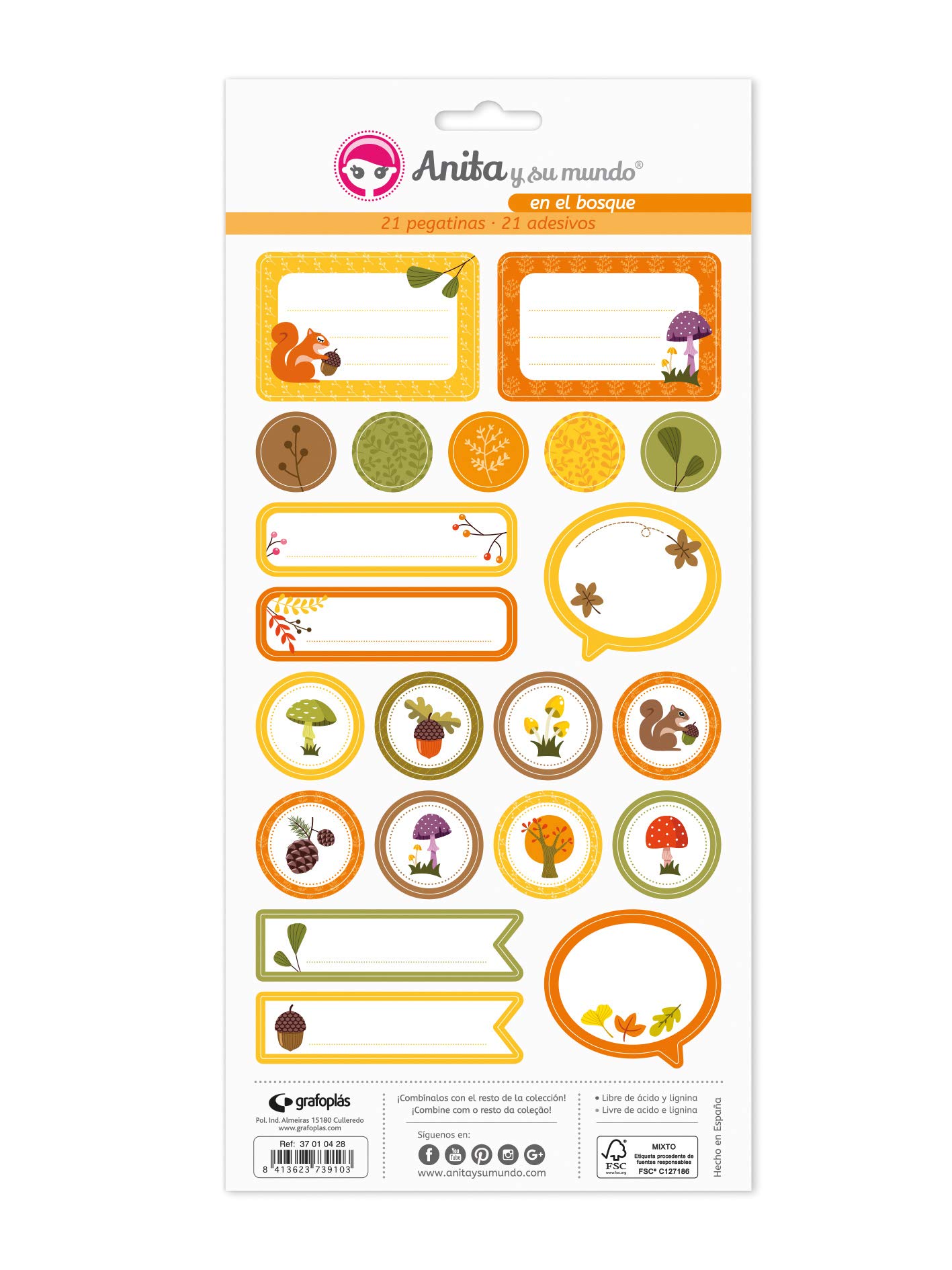 Anita and Su Mundo Collection in The Forest Stickers 21 Designs Per Sheet, Paper, Multicoloured, 15 x 32 cm