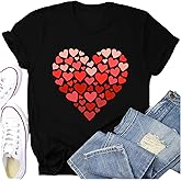 Potia Valentines Day Shirt for Women Valentines Love Heart T-Shirts Romantic Heartbeat Printed Tee Tops